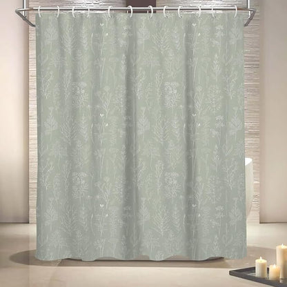 Coxila Vintage Floral Shower Curtain Green Flower Retro Spring Botanical Plants Country Cute Boho Rustic Farmhouse Wildflower Aesthetic Bathroom 60 x 72 Inch Polyester Fabric 12 Pack Hooks