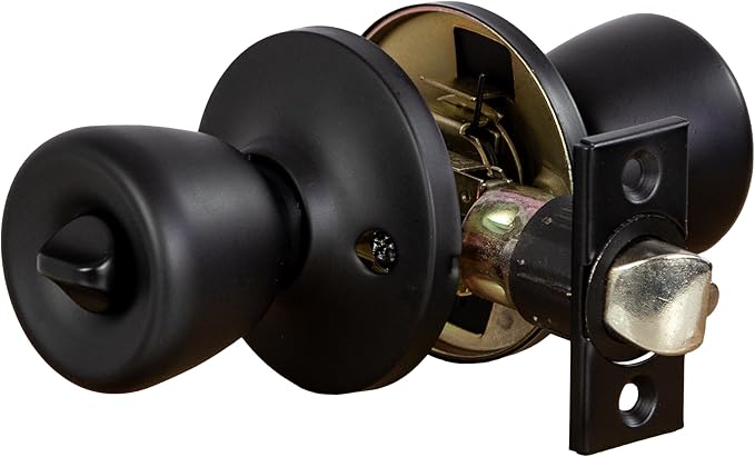 Design House Terrace Privacy Door Knob, 6-Way Universal Bed and Bath Lock, Matte Black, Adjustable Backset, ANSI Grade 3, 728675-MB
