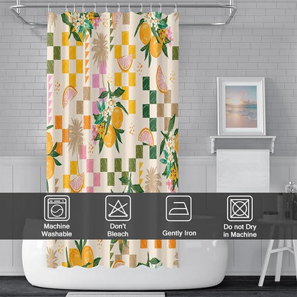 Yellow Lemon Shower Curtain with Hooks for Bathroom 72x78 Inch | Waterproof Summer Green and Pink Citru Fruits Shower Curtain Set, Soft Bathroom Decor, Machine Washable