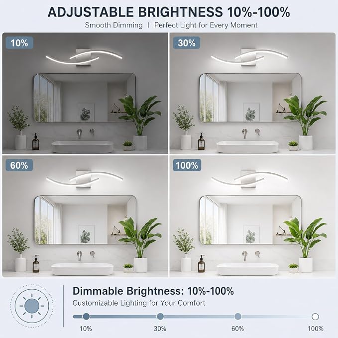 23.62 inch Modern Bathroom Vanity Light Brushed Nickel Lights Fixtures 5500K Led Bathroom Light Fixture Over Mirror Modern Wall lamp for Cabinet Hallway,2 Packs