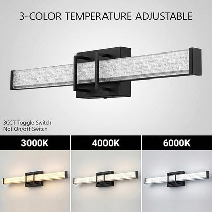 URSOLA 48" Modern LED Bathroom Light Fixtures, Matte Black 3CCT Dimmable Bathroom Vanity Light Over Mirror, Bathroom Vanity Bath Bar Lights with Crystal Acrylic Shade
