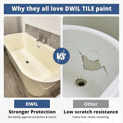 DWIL Tub Paint, Tub and Tile Refinishing Kit with Tools, Bathtub Paint Water Based &Low Odor, Easy to Use for Sink Bathroom Shower, Vanilla White 35oz/50-55sq.ft