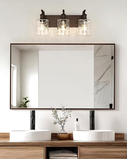 3-Light Bathroom Vanity Light,Hammered Glass,Oil Rubbed Bronze | 19.6 Inch Over Mirror Wall Light,E26 sockets,for bathroom mirror,powder room,dressing area