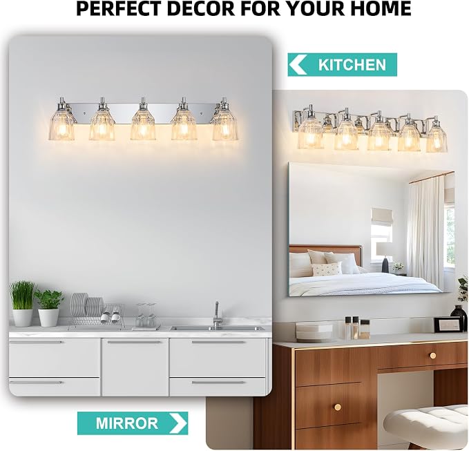 5 Light Bathroom Light Fixtures Modern Chrome Vanity Lights for Bathroom Lighting Fixtures Over Mirror with Thickened Glass Shade for Cabinet Mirror Bedroom Hallway