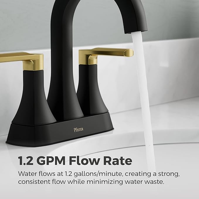 Pfister Vaneri Bathroom Sink Faucet, 4-Inch Centerset, 2-Handle, 3-Hole, NSF Certified, Matte Black and Brushed Gold Finish, LF048VRIBBG
