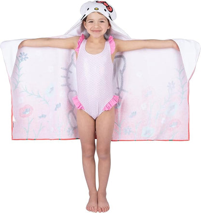 Hello Kitty Bath/Pool/Beach Soft Cotton Terry Hooded Towel Wrap, 24 in x 50 in, By Franco Kids