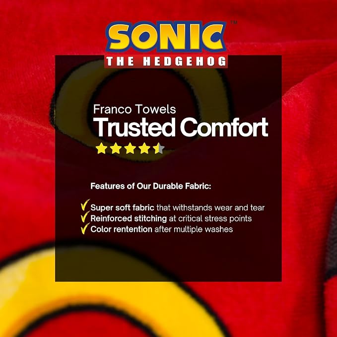 Sonic Shadow The Hedgehog Anime Kids Super Soft Bath/Pool/Beach Cotton Hooded Towel Wrap, 50 in x 24 in, (Officially Licensed Product) By Franco