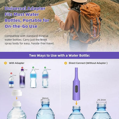 Hibbent Portable Bidet for Travel, High Pressure Electric Handheld Bidet Sprayer, 350-550ML Expandable Bottle for Personal Hygiene, USB-C Rechargeable Waterproof Sprayer for Women & Men, Purple