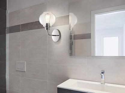 JONATHAN Y 6.5" Chrome 1-Light Farmhouse LED Vanity Light Wall Sconce for Bathroom, Clear Seeded Glass Shade, Industrial Iron Indoor Fixture, LED Bulb Included (JYL7526B)