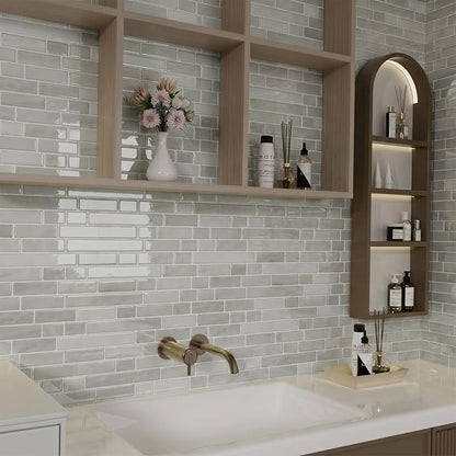 Peel and Stick Backsplash, Self Adhesive 10 Kitchen Tiles 12''x12'' | Beige Green 3D Wall Tile Back Splash for Kitchen, Bathroom, Laundry Room