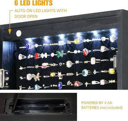 LED Jewelry Cabinet Armoire Organizer,Wall/Door Mount Jewelry Organizer and Storage with Full-Length Mirror Hanging Jewelry Organizer Full Length Mirror with Storage Large Capacity Black