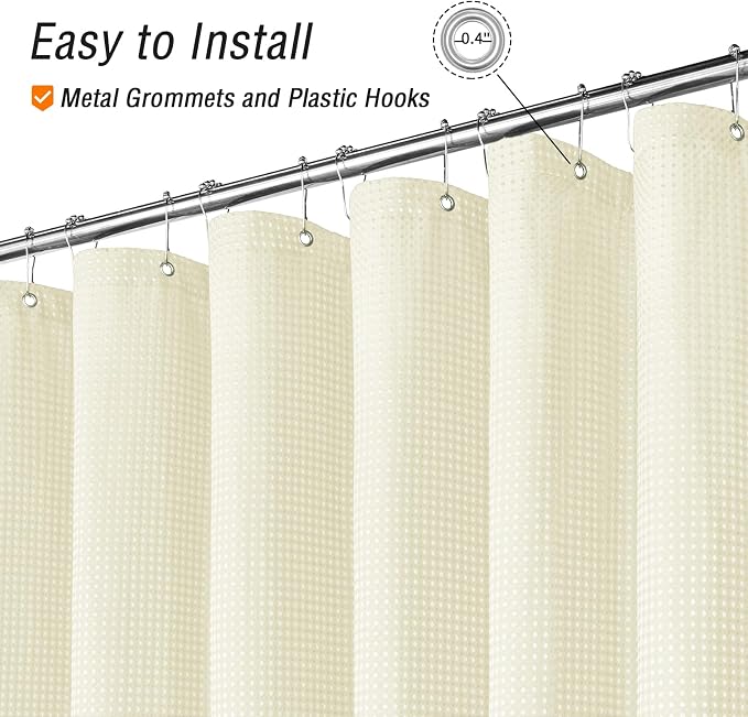 Extra Long 230GSM Ivory Shower Curtain, 72 x 84 | 230GSM Tall Fabric Shower Curtain for Bathroom, Water Repellent, Machine Washable