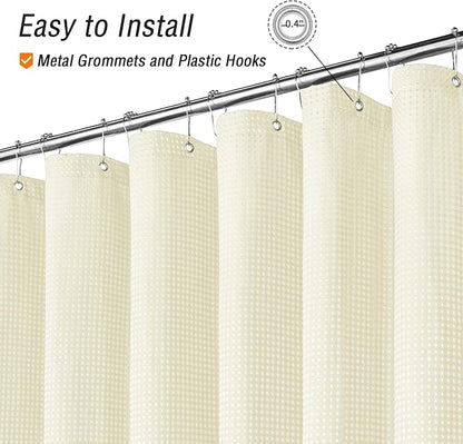 Extra Long 230GSM Ivory Shower Curtain, 72 x 84 | 230GSM Tall Fabric Shower Curtain for Bathroom, Water Repellent, Machine Washable
