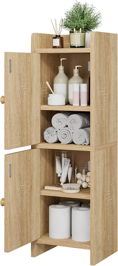 IBUYKE Small Bathroom Storage Cabinet with Rattan Door, Narrow Toilet Paper Storage Holder,Floor Cabinet with Adjustable Shelves, Space-Saving Organizer for Toiletries UWBS001N