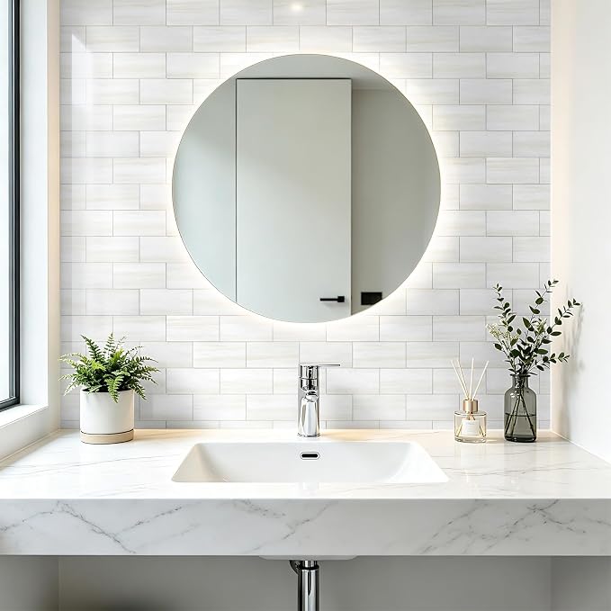Art3d 102-Piece Peel and Stick Wall Tile for Kitchen Backsplash, Bathroom, Fireplace, 3in. × 6in. Stick on Subway Tile, Cream-White
