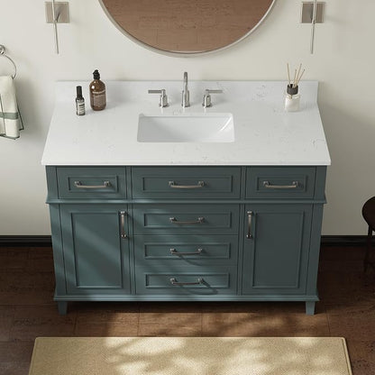 48 Inch Fully Assembled Bathroom Vanity with Sink, Green | Solid Wood, 0.78" Stone Top, Backsplash, Soft Close Doors, Dovetail Drawers, Large Storage, Modern Bathroom Upgrade