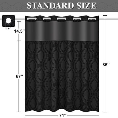 Yinhua No Hook Shower Curtain with Snap in Liner Set, 71" W×86" L, Black | Hotel Style, See Through Top Window, Washable Waterproof, Tufted, Extra Long Hookless Curtain for Bathroom Bathtub