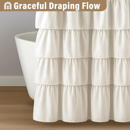 Seasonwood Ruffle Shower Curtain Cream Farmhouse Vintage Handcrafted Rustic Decorative Fabric Shower Curtains for Bathroom, 72" x 72"