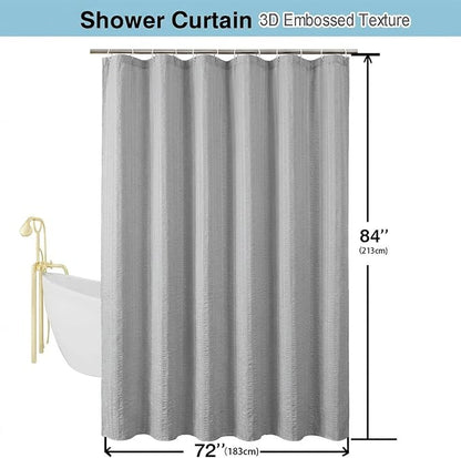 Aiyufeng Moga Light Gray Shower Curtain 84 Inches Long, 3D Embossed Textured Fabric Shower Curtain for Bathroom - Soft Cloth & Hotel Spa Luxury, Machine Washable, 72X84