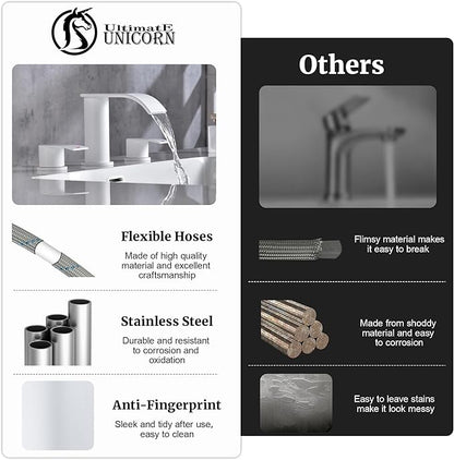 Ultimate Unicorn 8 inch Bathroom Faucet White, Waterfall Bathroom Sink Faucet with Metal Pop-up Drain Stopper and 2 Supply Hoses,2 Handle Widespread Faucets for Vanity Sink 3 Holes