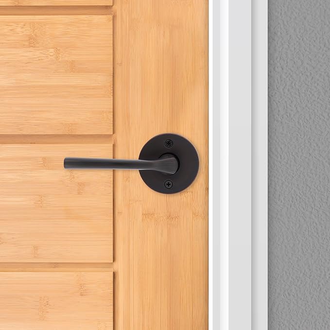 Kwikset Lisbon Dummy Door Handle, Round Single Sided Lever for Closets, French Double Doors, and Pantry, Venetian Bronze Non-Turning Reversible Interior Push/Pull Lever, with Microban Protection