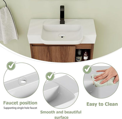 24 Inch Floating Vanity, 24" Bathroom Vanity with Sink, Single Sink Wall Mounted Vanity Combo, Modern Brown Bathroom Vanity Set with 1 Door