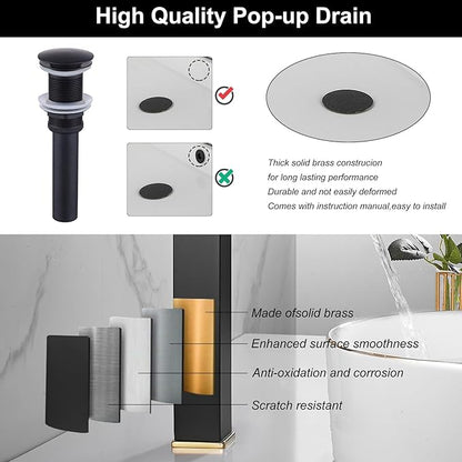 Matte Black Bathroom Faucet Golden Waterfall Vessel Sink Faucet Single Handle Bowl Vanity Sink Faucet Modern Single Hole Basin Bathroom Sink Faucet with Pop Up Drain and Faucet Supply Hose