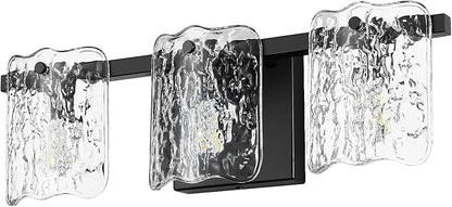 3-Light Bathroom Vanity Light, Black Bathroom Light Fixture Over Mirror with Clear Glass, Modern Bath Wall Sconce Light for Bath Restroom, OS-MM5002-3BK