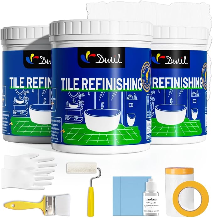 DWIL Tub Paint, Tub and Tile Refinishing Kit with Tools, White Bathtub Paint Water Based &Low Odor, Easy to Use for Sink Bathroom Shower, Semi-Gloss White 3 Pack/150sq.ft