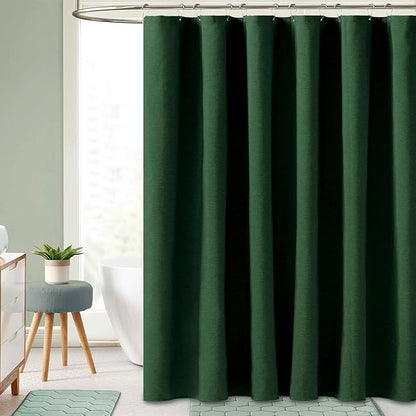 BTTN Fabric Shower Curtain, Linen Textured Heavy Duty Polyester Cloth Shower Curtain Set with 12 Plastic Hook, Hotel Luxury Waterproof Decorative Shower Curtain for Bathroom - 72x72 - Emerald Green