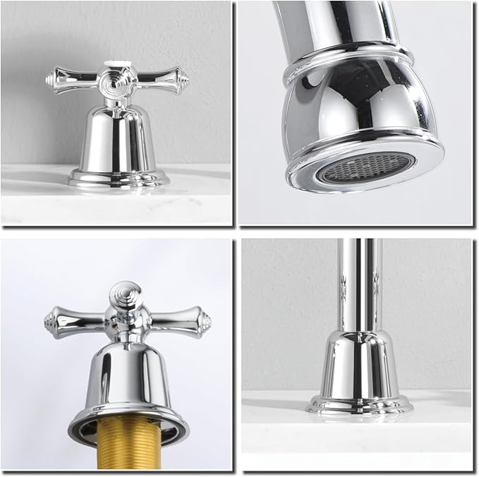 RKF Bathroom Faucets for Sink 3 Hole Chrome Polished 8 inch Widespread Bathroom Sink Faucet with Drain 2 Handles Cross Knobs Faucet Bathroom Vanity Faucet Basin Mixer Tap CWF039-CP