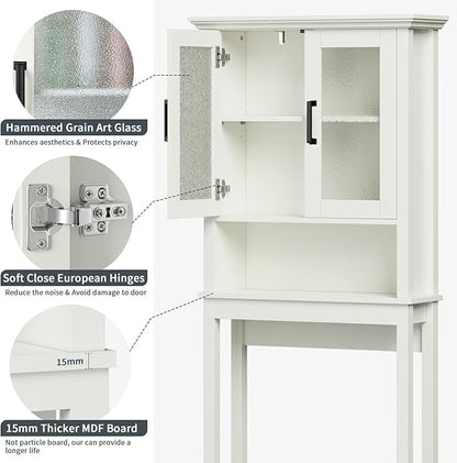 Over The Toilet Storage Cabinet, Over Toilet Bathroom Organizer with Doors and Adjustable Shelf, Thicken Frame Above Toilet Storage Cabinet Behind Toilet Bathroom Organizer, Cream White