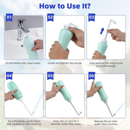 Hibbent Portable Bidet Sprayer and Travel Bidet with Hand Held Bottle for Personal Cleansing, Extended Nozzle Spray for Childbirth, Personal Hygiene, Outdoor, Camping with Travel Bag- 22oz/ Green