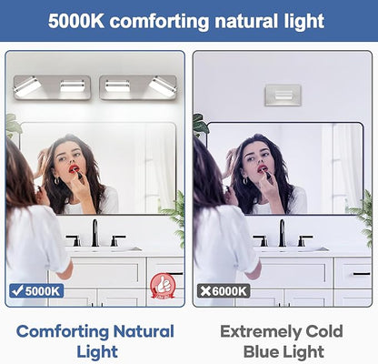 360° Rotate 2-Light LED Bathroom Vanity Light Fixtures, 900LM Acrylic Brushed Nickel Vanity Lights for Bathroom, Modern Wall Lighting Fixtures Over Mirror Kitchen Living (Natural White Light 5000K)