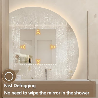 32" Half Moon LED Bathroom Mirror, Backlit Wall Mirror with Lights | Frameless Vanity Mirror with 3 Color Dimmable, Anti Fog, HD Shatter-Proof, IP65 Waterproof, Memory, CRI95+, Right/Left Cut