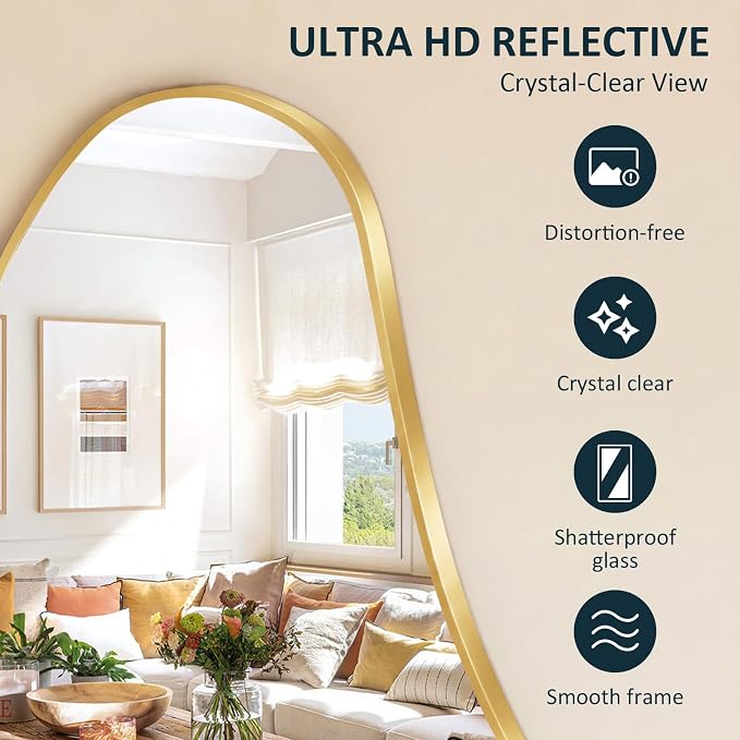 Irregular Full Length Mirror, 26"x46" Full Body Mirror with Metal Frame, Asymmetrical Mirrors for Entryway Bathroom Living Room Bedroom, Horizontal or Vertical Hanging