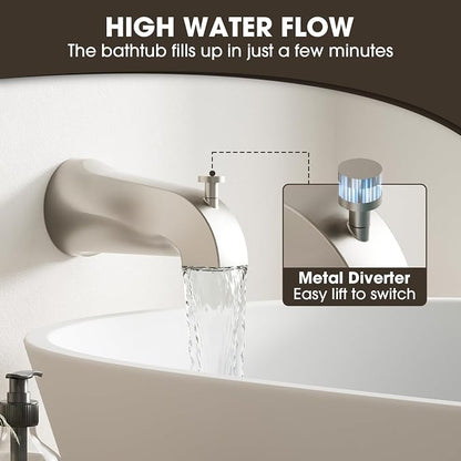 Shower Faucet Set Bathtub Faucet Set with Valve Included Shower Valve Kit with All-Metal High Flow Tub Spout,6 Inch High Pressure Head,Solid Brass Valve Body and Metal Handle Trim,Brushed Nickel