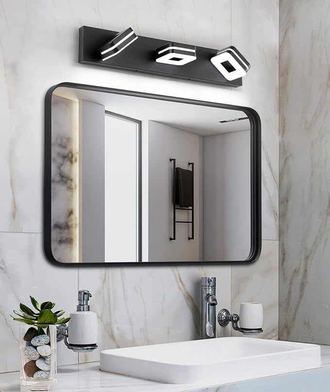 Modern LED Bathroom Vanity Light Dimmable Matte Black 3-Light Fixture 18W 24" Wall Light Day Light 5500K 110V AC