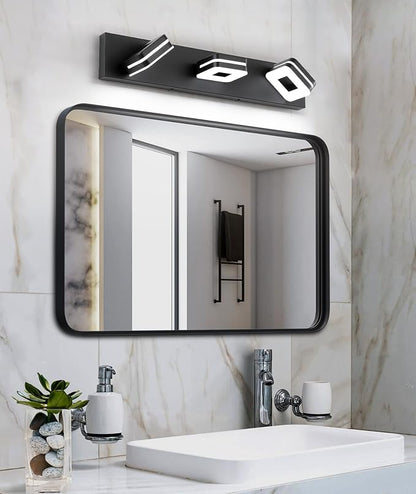 Modern LED Bathroom Vanity Light Dimmable Matte Black 3-Light Fixture 18W 24" Wall Light Day Light 5500K 110V AC