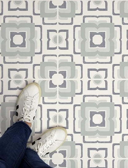 FloorPops 12-in by 12-in Teal Posey Vinyl Peel & Stick Floor Tiles (10 Tiles), (10 sq.ft./Carton)