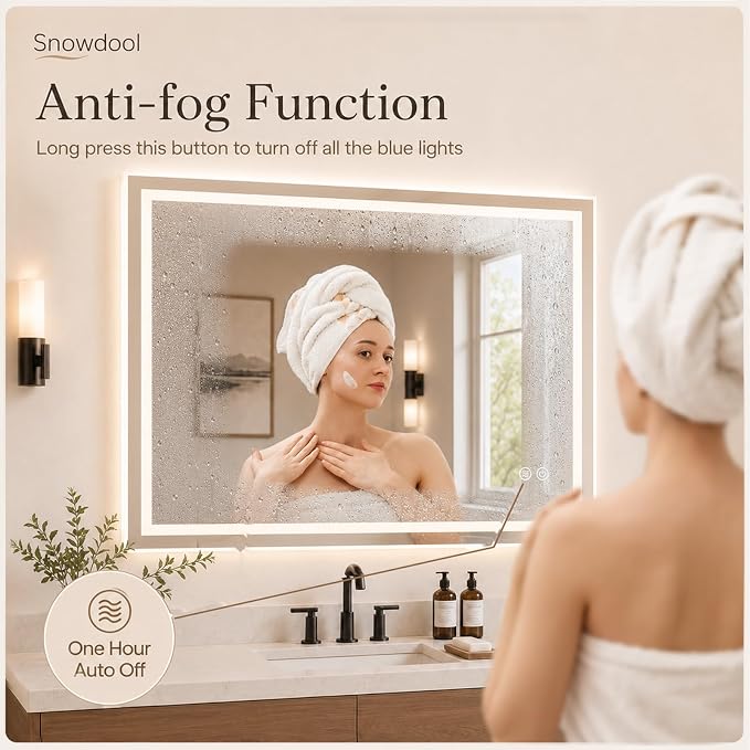 Snowdool 72"X32" LED Bathroom Mirror with Front and Backlit Lighting, 8 RGB Backlit＋3 Color Temperatures, Dimmable Anti-Fog Vanity Mirror for Bathroom Over Sink, Tempered Glass