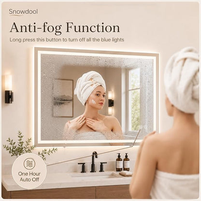 Snowdool 72"X32" LED Bathroom Mirror with Front and Backlit Lighting, 8 RGB Backlit＋3 Color Temperatures, Dimmable Anti-Fog Vanity Mirror for Bathroom Over Sink, Tempered Glass