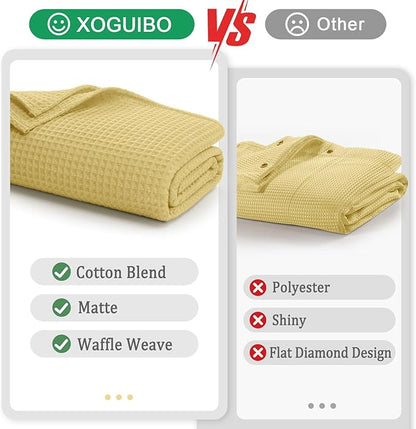 Waffle Weave Shower Curtain - Yellow Cotton Fabric Texture Heavyweight Shower Curtains for Bathroom,Washable,72Wx72L