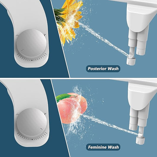 Left Hand Bidet, Ultra-Slim Left Handed Bidet Attachment for Toilet,Adjustable Water Pressure,Retractable Dual Nozzles for Frontal & Rear Wash - Chrome Knob