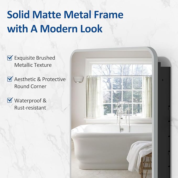 ACEMIRO 20x28 Inch Recessed Medicine Cabinet with Mirror Metal Framed Surface Wall Mounted Bathroom Mirror Medicine Cabinet with Storage Brushed Silver