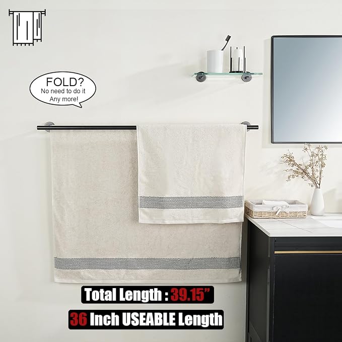 JQK Double Bath Towel Bar, Oil Rubbed Bronze 39 Inch 304 Stainless Steel Thicken 1mm Towel Rack for Bathroom, Towel Holder Wall Mount, Useable Length 36 Inch TB100L36-ORB