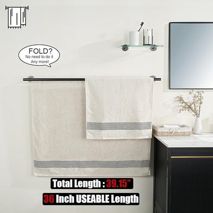 JQK Double Bath Towel Bar, Oil Rubbed Bronze 39 Inch 304 Stainless Steel Thicken 1mm Towel Rack for Bathroom, Towel Holder Wall Mount, Useable Length 36 Inch TB100L36-ORB