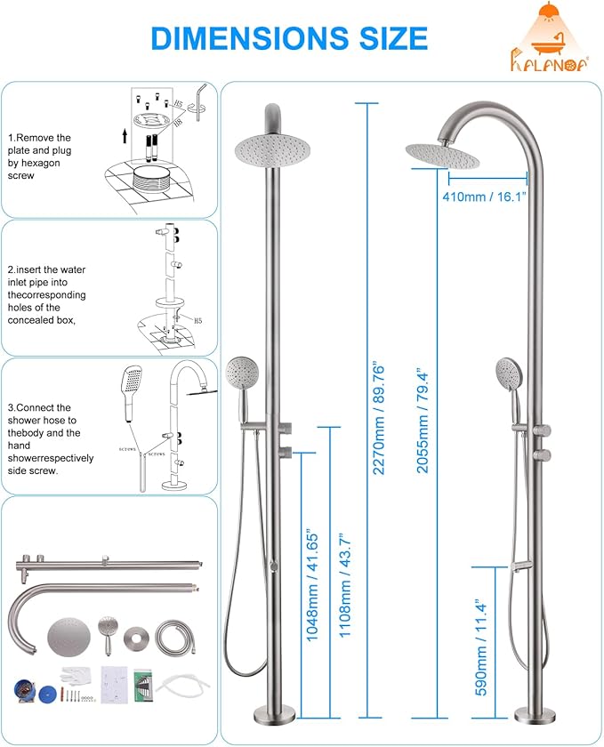 Free Standing Outdoor Shower, 5-Function Shower Kit Nickel with 10''Rain Shower Head, Stainless Steel Outdoor Shower Fixture for Backyard Beach Poolside,Floor Mounted
