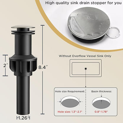 Forious Vessel Bathroom Sink Faucets 1 Hole Chrome, Tall Waterfall Bathroom Faucet Single Handle with Pop Up Drain and Supply Lines for Bowel Sink, Deck Mount
