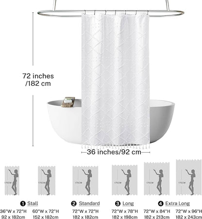 Small Stall Boho Shower Curtain White Tassle Woven Fabric Shower Curtain 36 x 72 Half Size Tufted Chevron Striped Textured Modern Farmhouse Minimalist Cloth for Bathroom